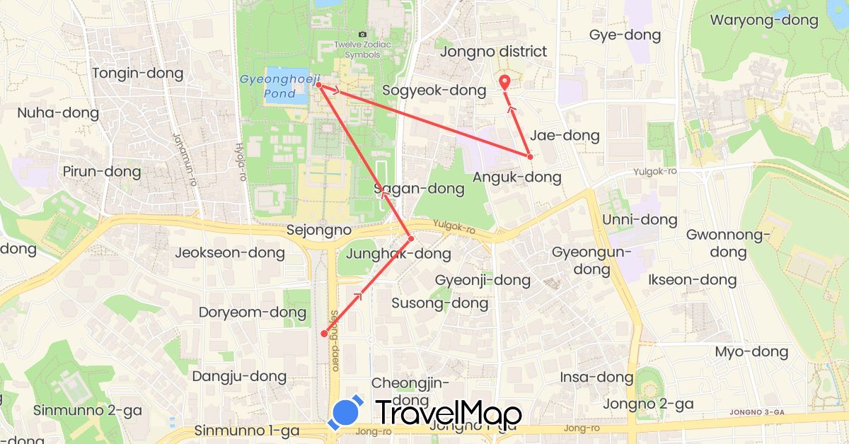 TravelMap itinerary: hiking in South Korea (Asia)